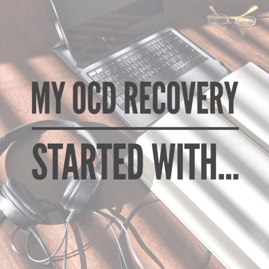 OCD Recovery text over computer headphones and notebook