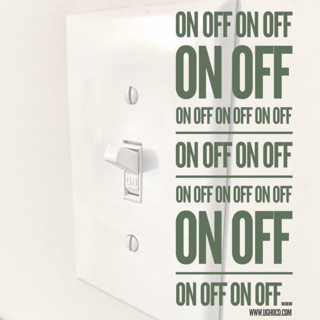 OCD triggers on and off text over a light switch picture